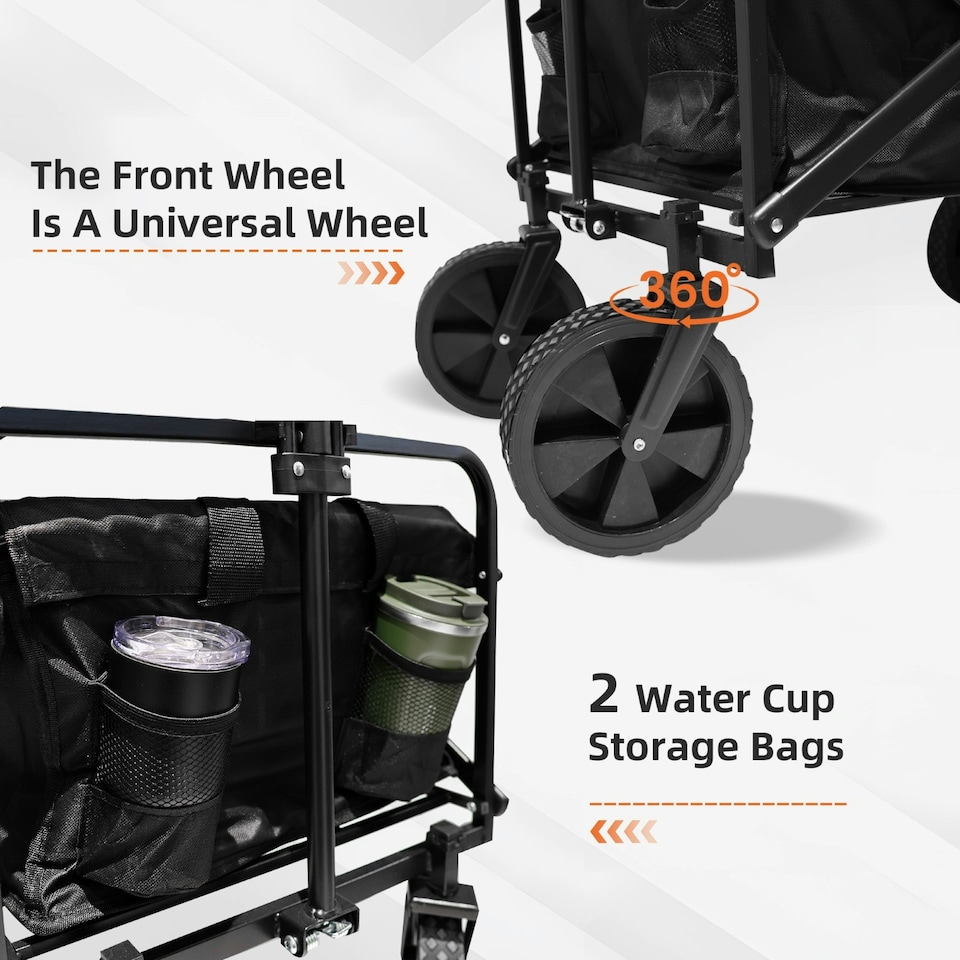 image 1 of Alivio Black Heavy Duty Folding Wagon Cart With Adjustable Handle