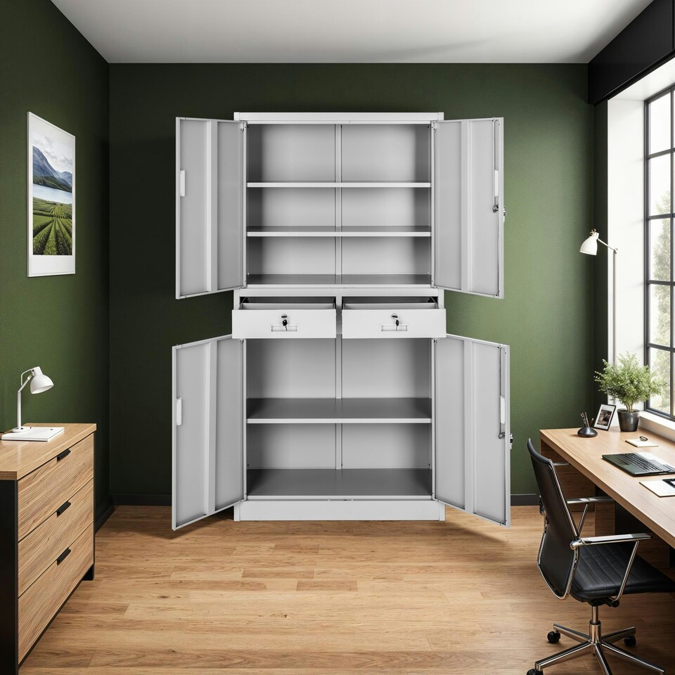 image 1 of Filing Cabinet Cosmo - 2 drawers, 5 adjustable shelves, 180 x 80 x 40 cm Grey | Light Grey