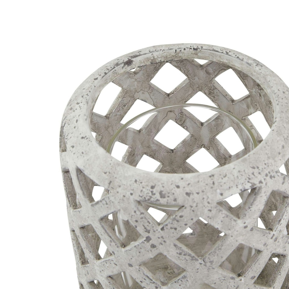 image 1 of Hill Interiors Stone Effect Hurricane Lantern - Grey - 32cm x 20cm x 20cm