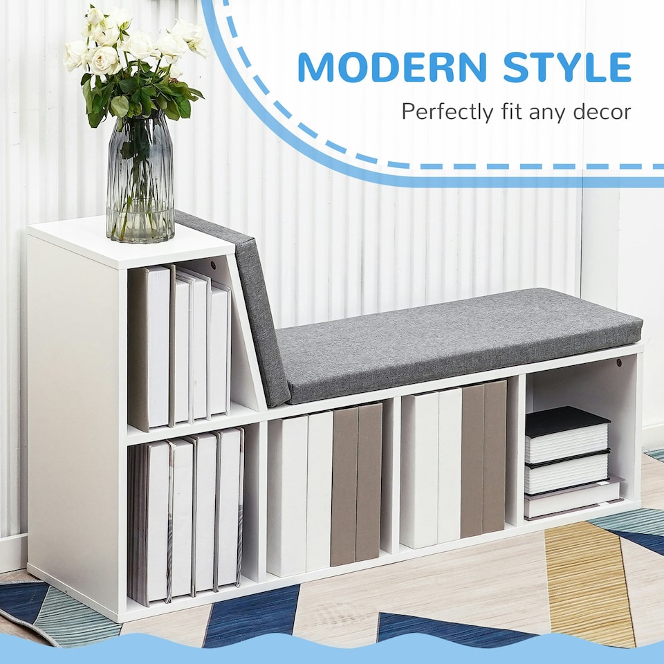 image 1 of HOMCOM 2 Tier Bookcase w/ Removable Cushions Storage Cabinet for Living Room