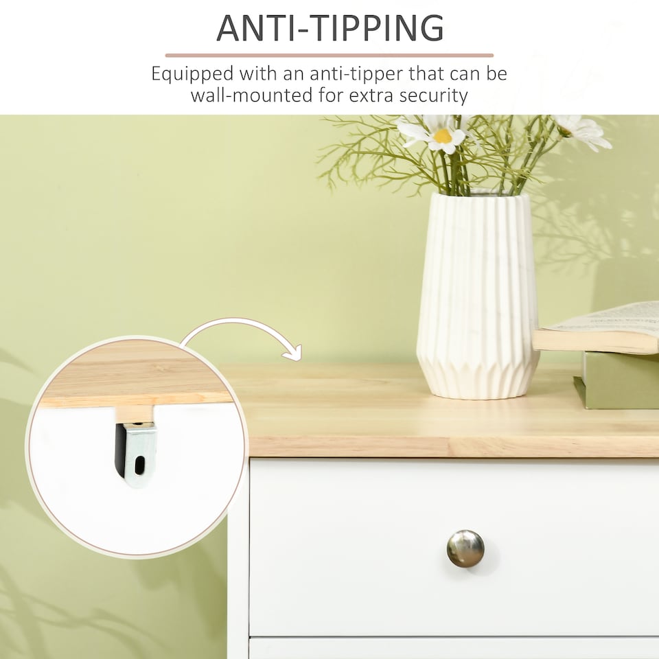 image 1 of HOMCOM Sideboard with Rubber Wood Top, Modern Storage Cabinet, Kitchen Cupboard with 3 Doors, 3 Drawers and 3 Adjustable Shelves for Dining Room, Living Room, White | White | White