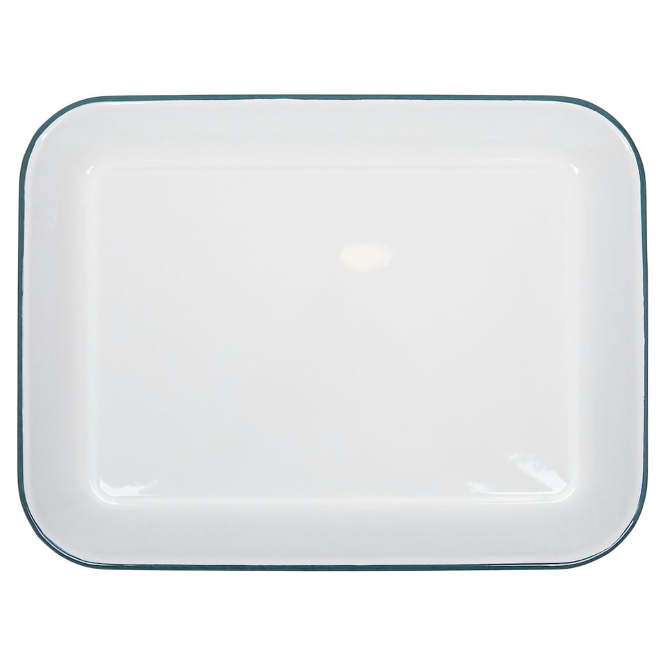 image 1 of Argon Tableware White Rectangle Enamel Baking Tray - 34cm x 26cm - Green