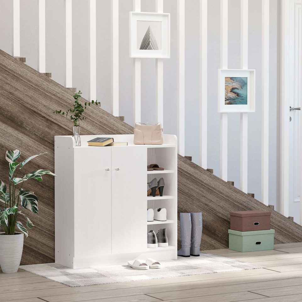 image 1 of HOMCOM Shoe Storage Cabinet Footwear Rack Stand w/Adjustable Shelves White