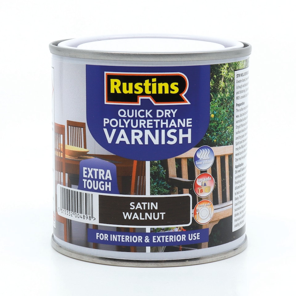 image 1 of Rustins Quick Drying Polyurethane Varnish Satin Walnut 250ml | Clear | Walnut | 250ml | 1