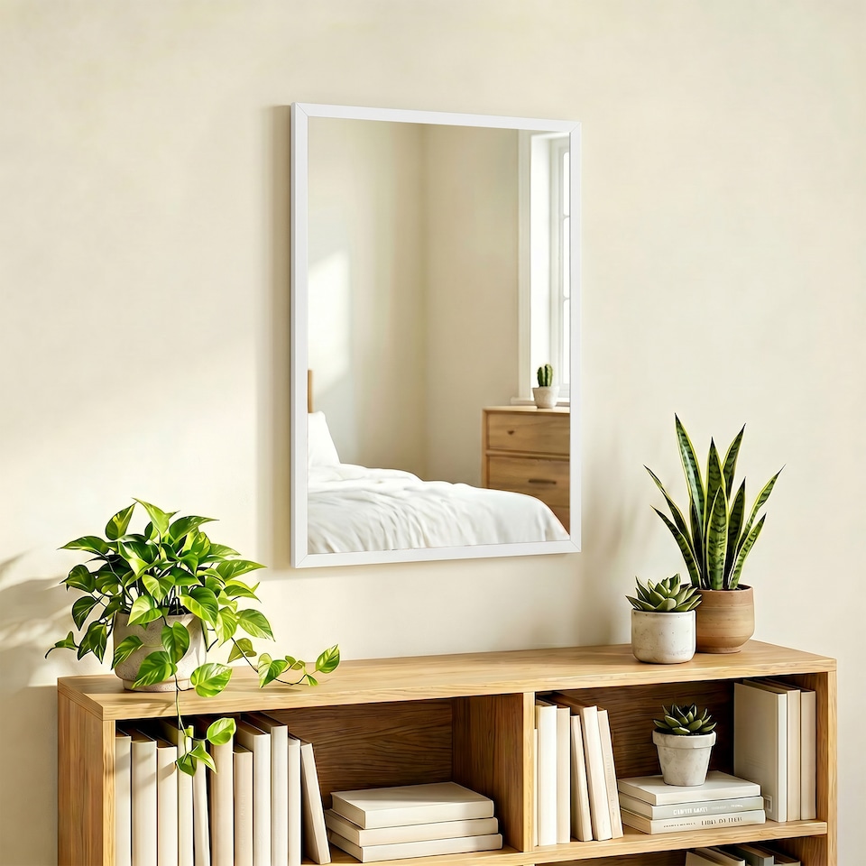 image 1 of HOMCOM Wall-Mounted Bathroom Mirror, Decorative Rectangular, White