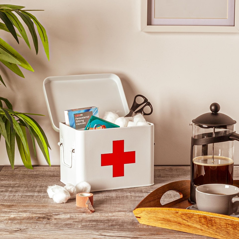 image 1 of Harbour Housewares Vintage Metal First Aid Box - 23cm - White | White | White | 1