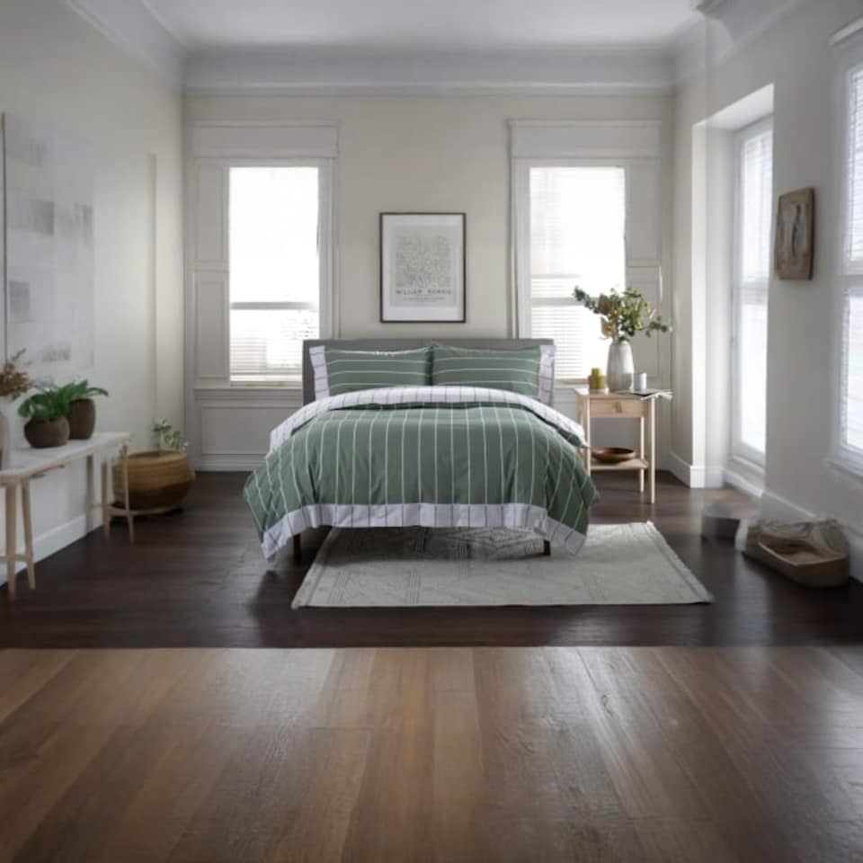 image 1 of TLC Pin Stripe Duvet Set | Green | Green | Single | 1