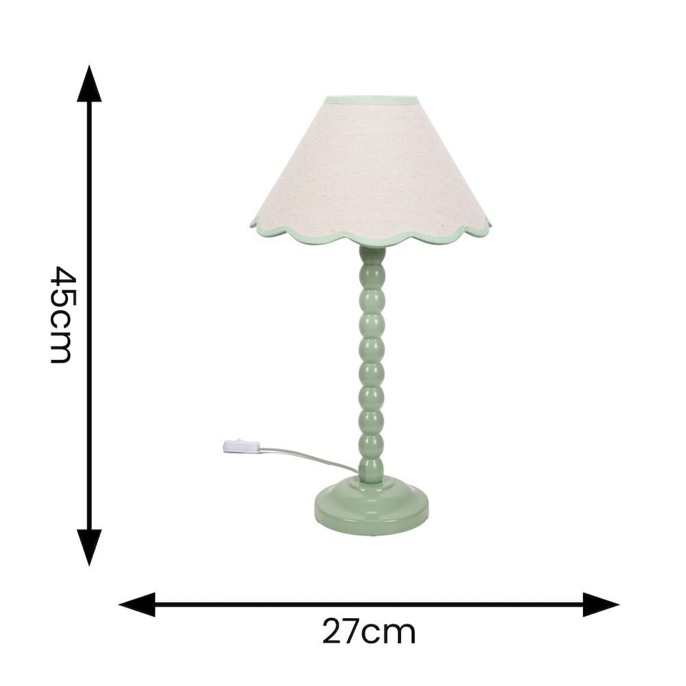 image 1 of ValueLights Bobbles Sage Green Table Lamp Green Trim Scallop Shade & Bulb | Green