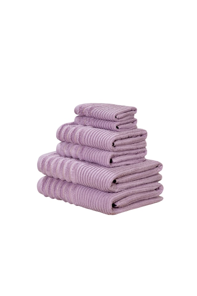 image 1 of Linear 6 Piece Cotton Towels Bale Set Soft and Absorbent | Pink | Bath towel