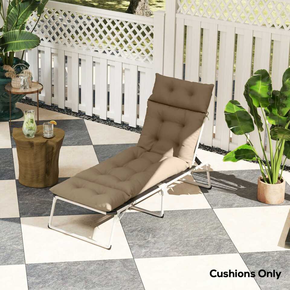 image 1 of Outsunny Sun Lounger Cushion Only, Garden Lounge Chair Cushion, Light Grey