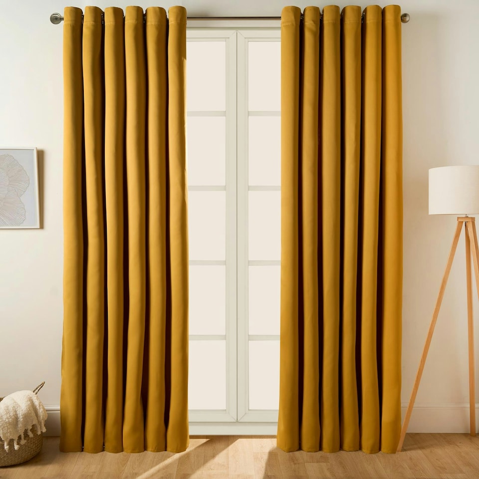 image 1 of OHS Blackout Thermal Insulated Eyelet Curtains, 66x72" - Ochre Yellow