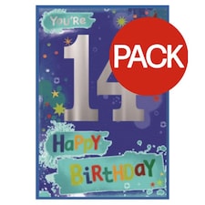 Simon Elvin Stars 14th Birthday Greetings Card (Pack of 6) - Blue - One Size