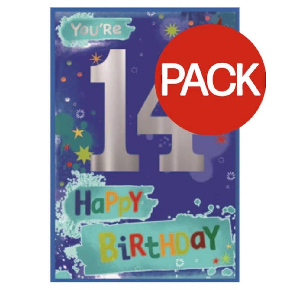Simon Elvin Stars 14th Birthday Greetings Card (Pack of 6) - Blue - One Size
