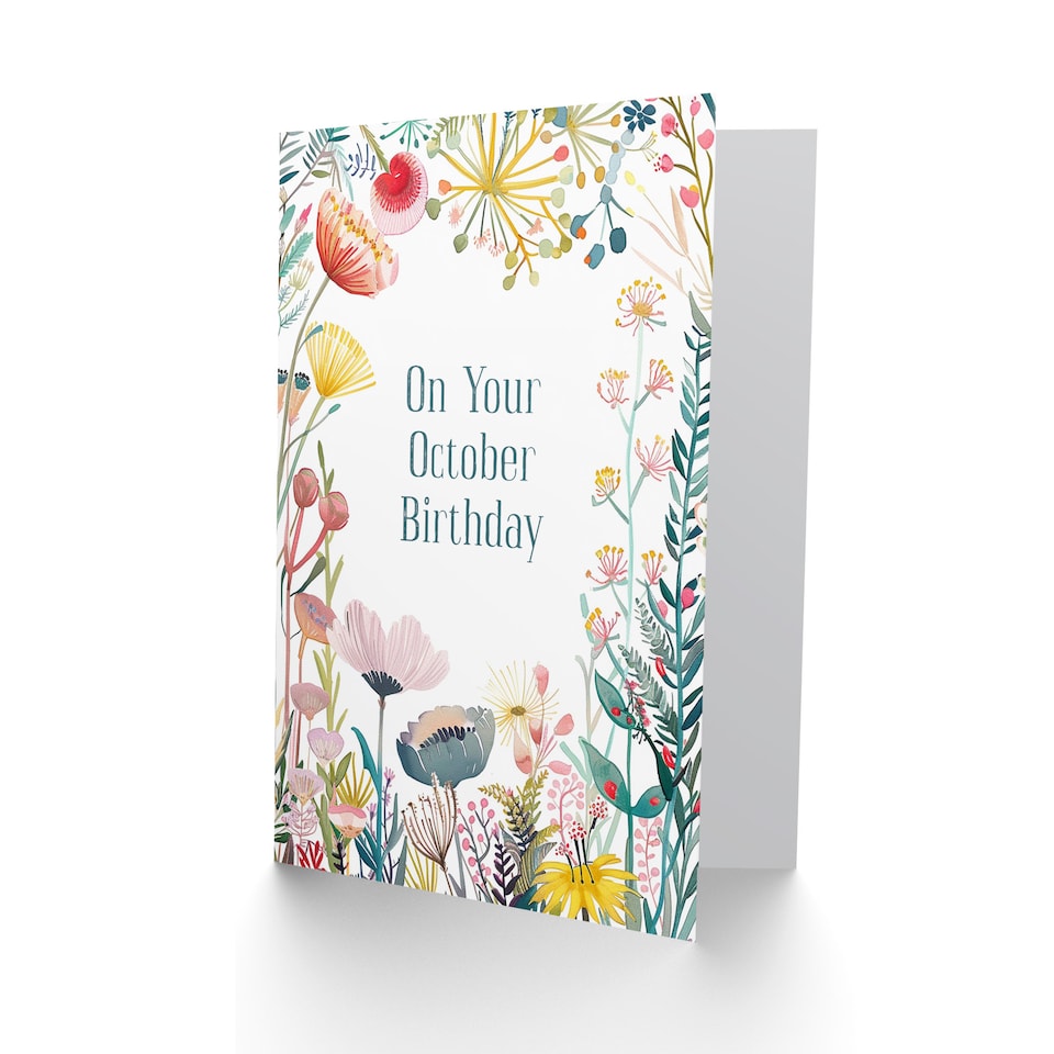 image 1 of Greeting Card Born in October Bright Sincere Floral Flowers Birthday