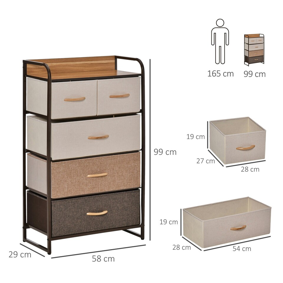 image 1 of HOMCOM Closet Dresser, Dresser Tower With 5 Linen Fabric Drawers Steel Frame