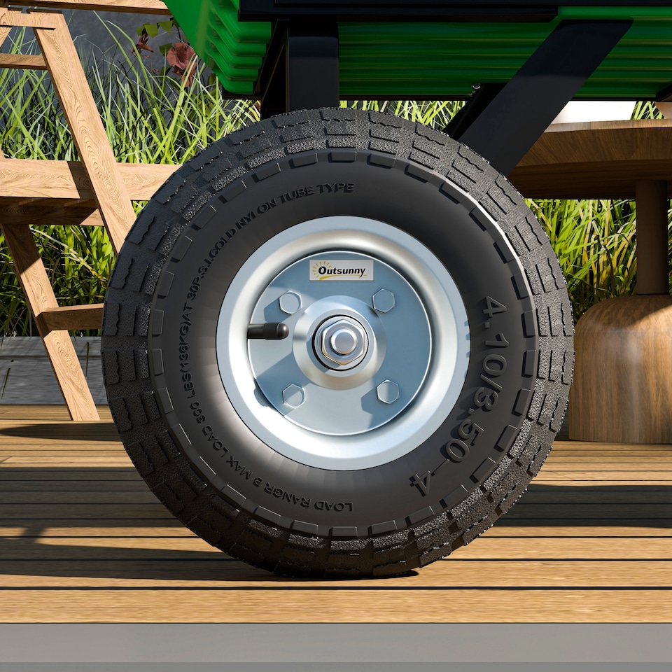 image 1 of Outsunny Set of Four Pneumatic Wheels for Barn Carts, Garden Cart Black