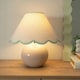 image 2 of ValueLights Bosco Natural Stone Globe Ceramic Table Lamp with Linen Green Trim Scallop Lamp Shade