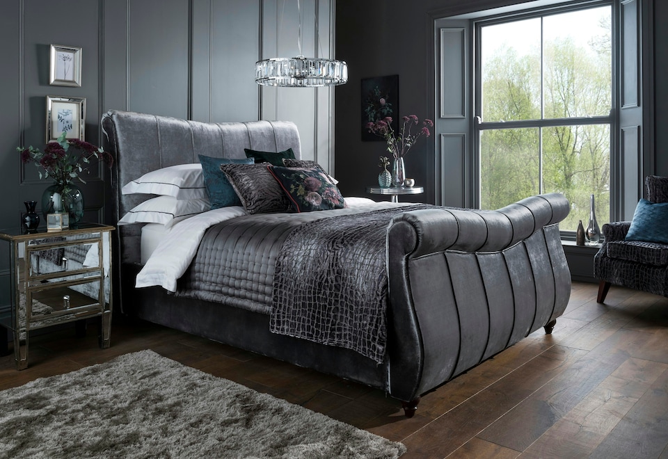 image 1 of Leona 4ft 6 Double Grey Plush Fabric Bed Frame | Grey | Double