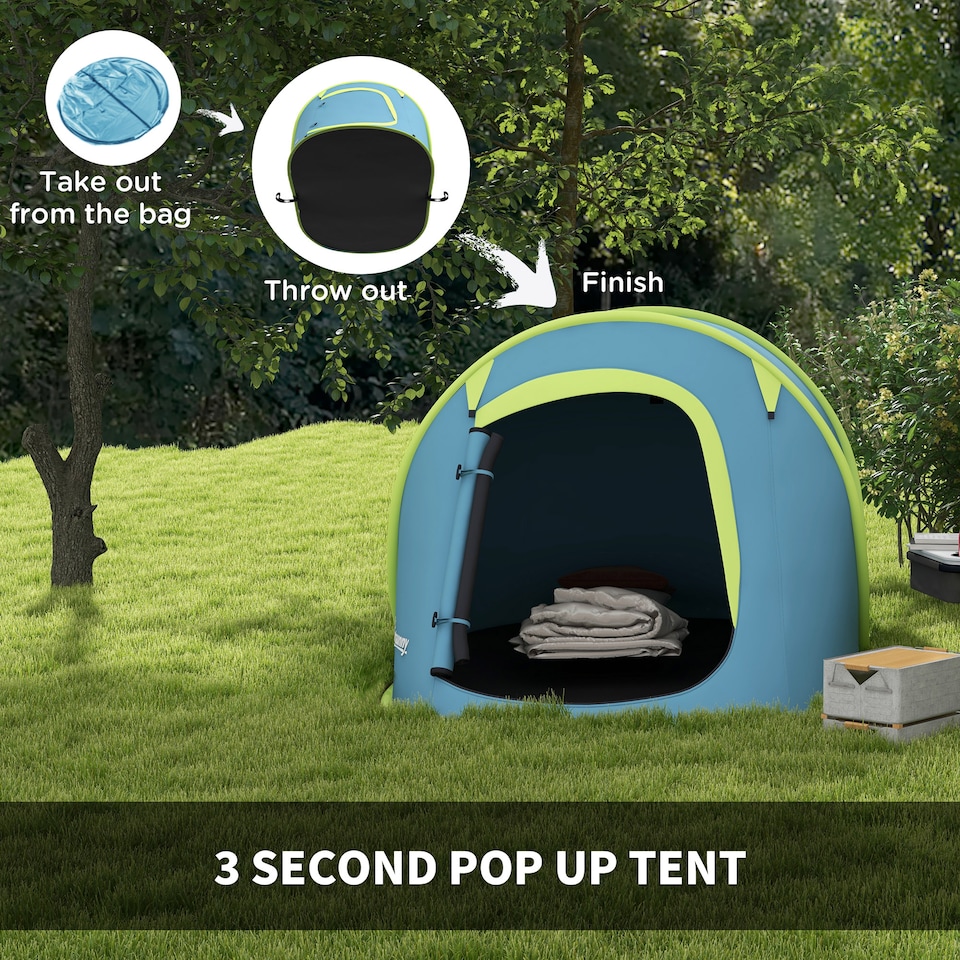 image 1 of Outsunny Pop up Camping Tent for 2 Man, 2000mm Waterproof with Bag