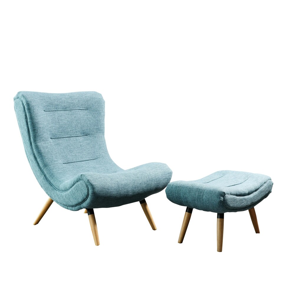 image 1 of Madelia Textured Fabric Accent Chair and Stool - Teal