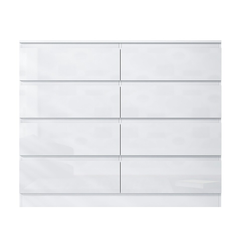 image 1 of FWStyle Stora 8 Drawer Wide 4+4 Chest Of Drawers - White Gloss Front