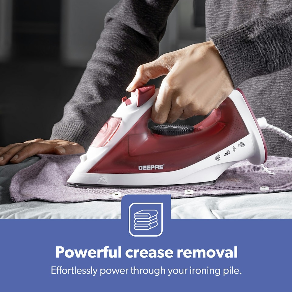 image 1 of GEEPAS Steam Iron | 30s Fast Heat-Up, 1800W Red