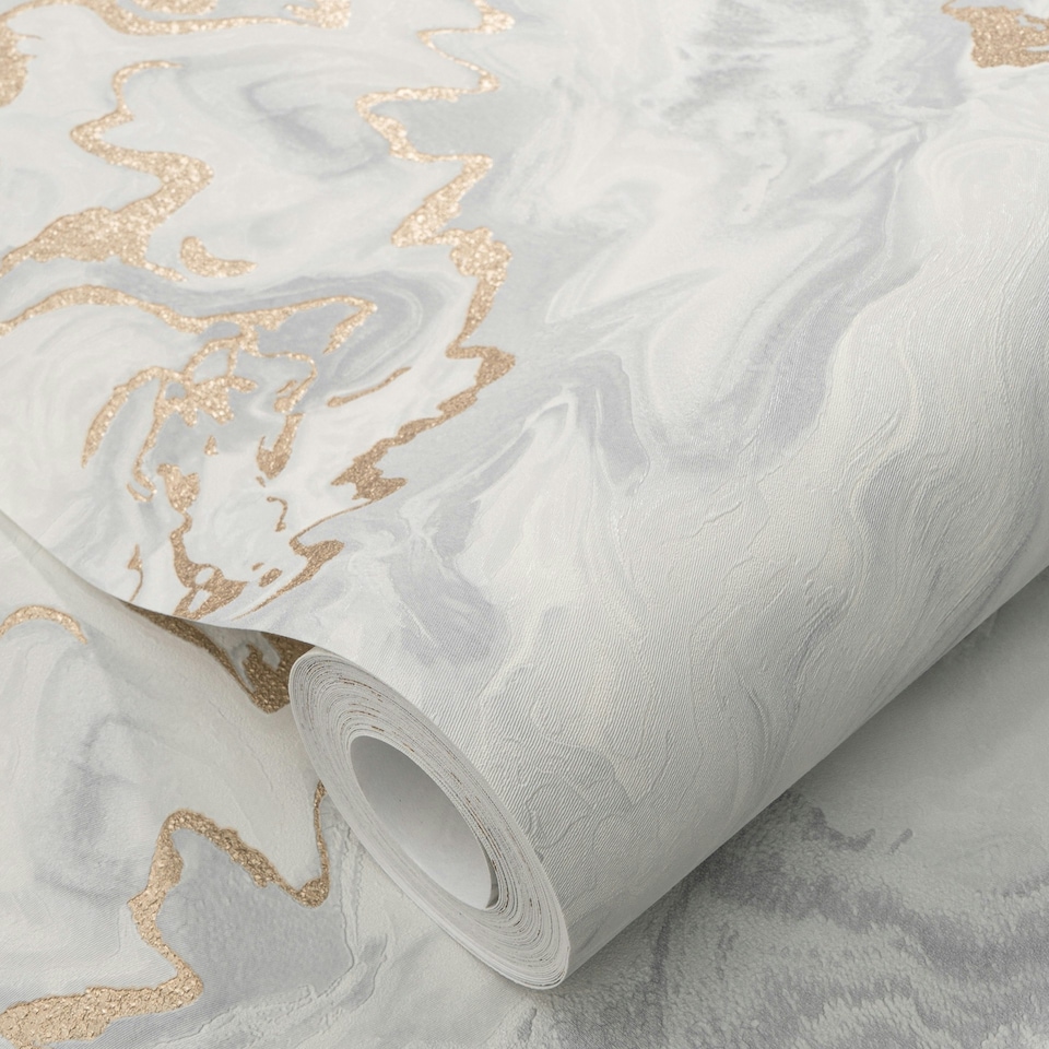 image 1 of Elle Mystic Marble Grey/Gold Wallpaper | Multi