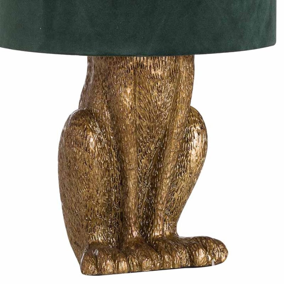 image 1 of Hare Table Lamp with Green Velvet Shade - Resin - L25 x W25 x H50 cm - Antique Gold Gold