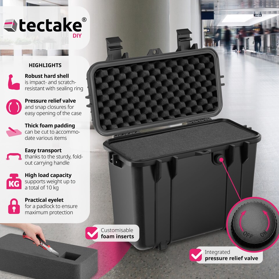 image 1 of Camera Case - hard shell, thick foam inserts, waterproof 41 x 22 x 34 cm | Black | black | L | 1