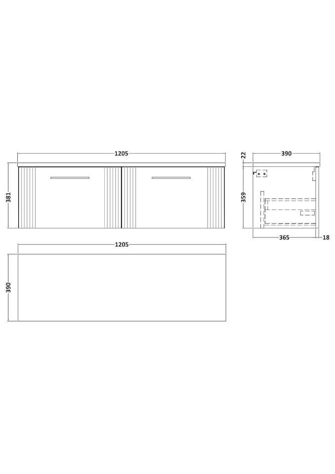 image 1 of Balterley Partial Fluted 2 Drawer Wall Hung Vanity Unit with Bellato Laminate Worktop | Grey | Satin Soft Black | 3