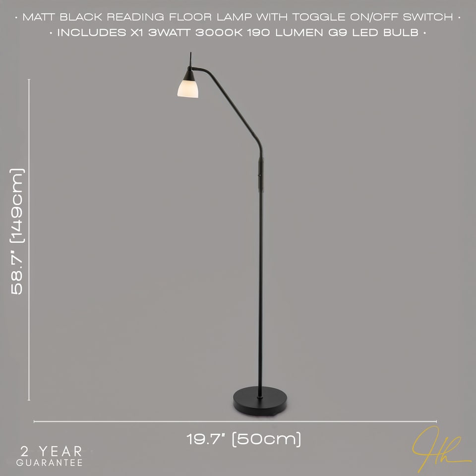 image 1 of Traditional Reading Floor Lamp in Matte Black with Toggle Switch and Glass Shade | Black