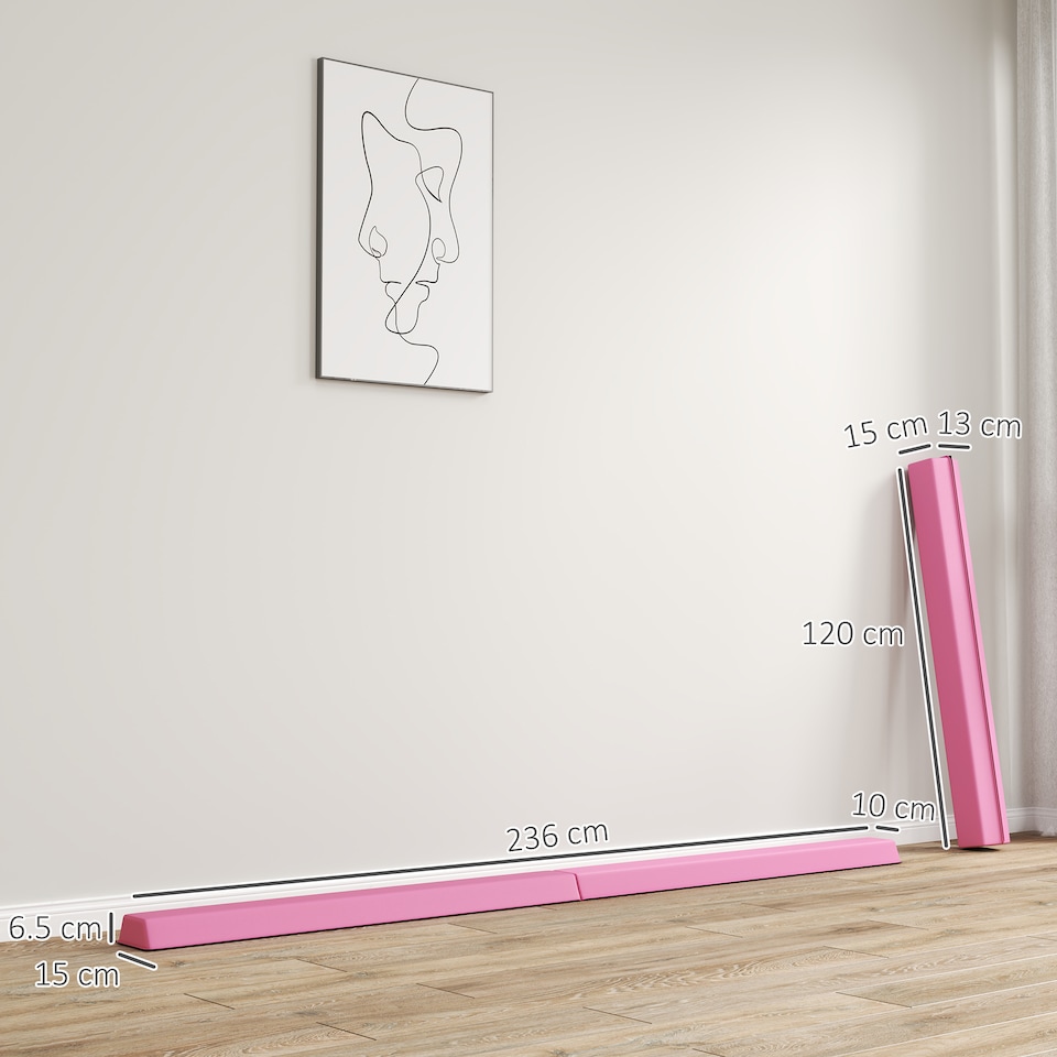 image 1 of SPORTNOW 7.7FT Folding Gymnastics Balance Beam with Anti-Slip Base, Pink