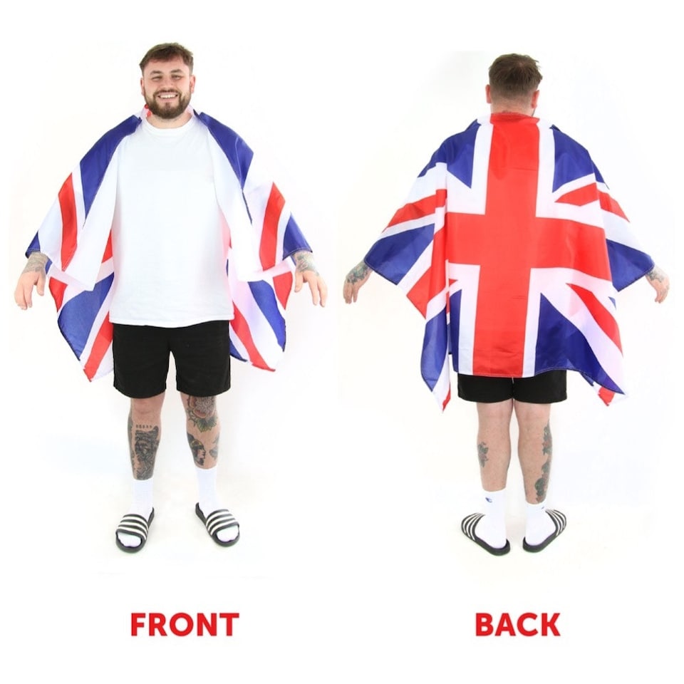 image 1 of Pack of 1 Wearable Union Jack Flag Cape & Crown Red | One Size