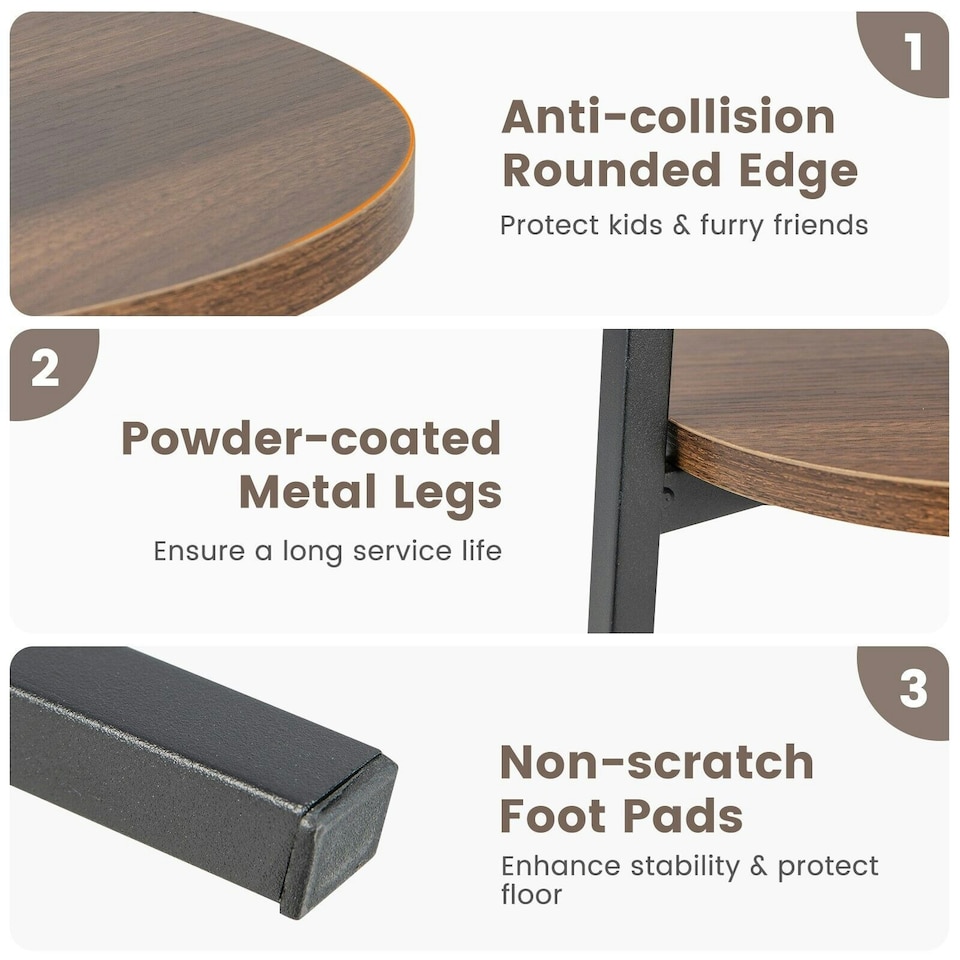 image 1 of COSTWAY Round Side Table Wooden 2-Tier Sofa End Table Brown