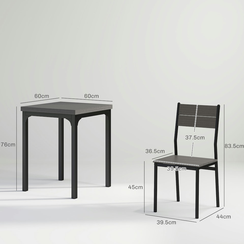 image 1 of HOMCOM 3 Pcs Compact Dining Table 2 Chairs Set Grey Wood Grain 