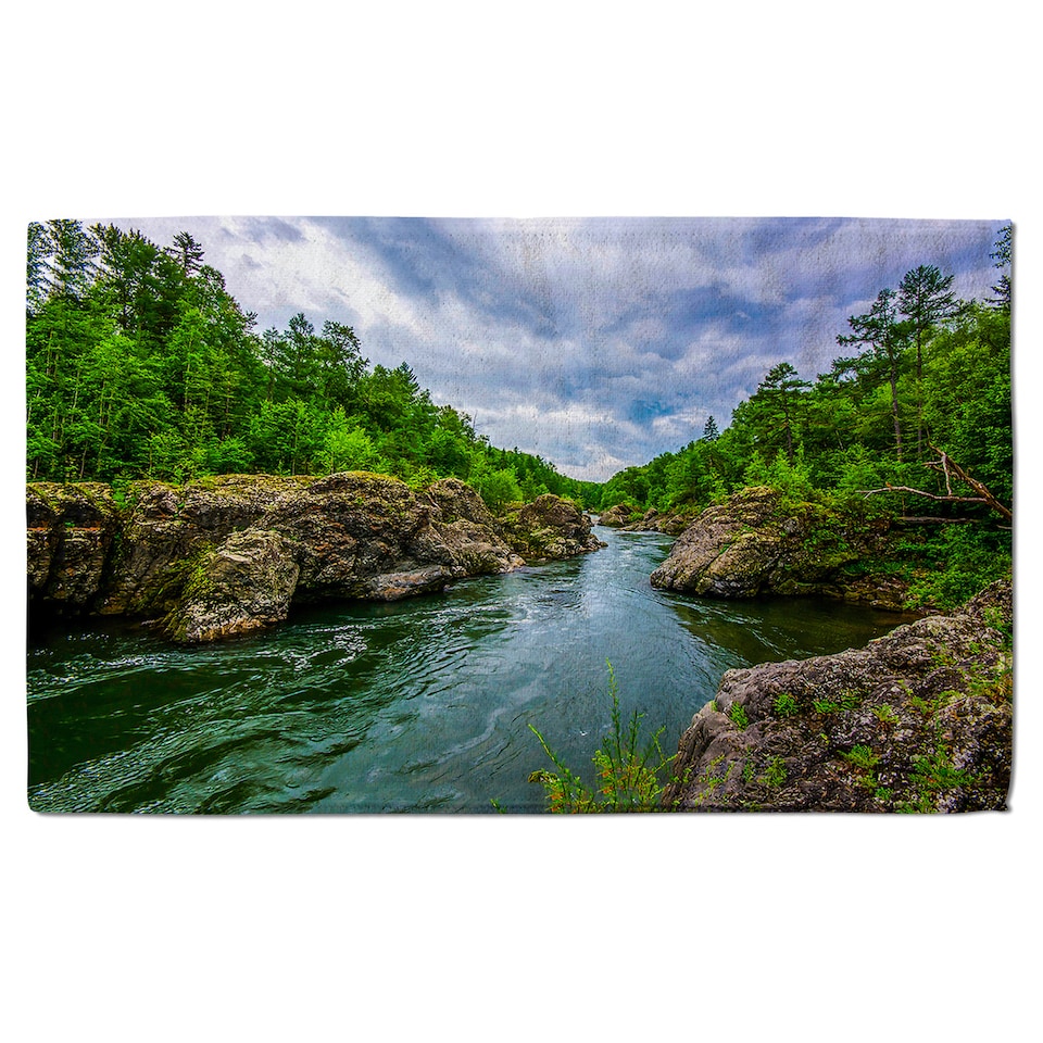 image 1 of River in mountain forest landscape Designer Bath Towel | Multi