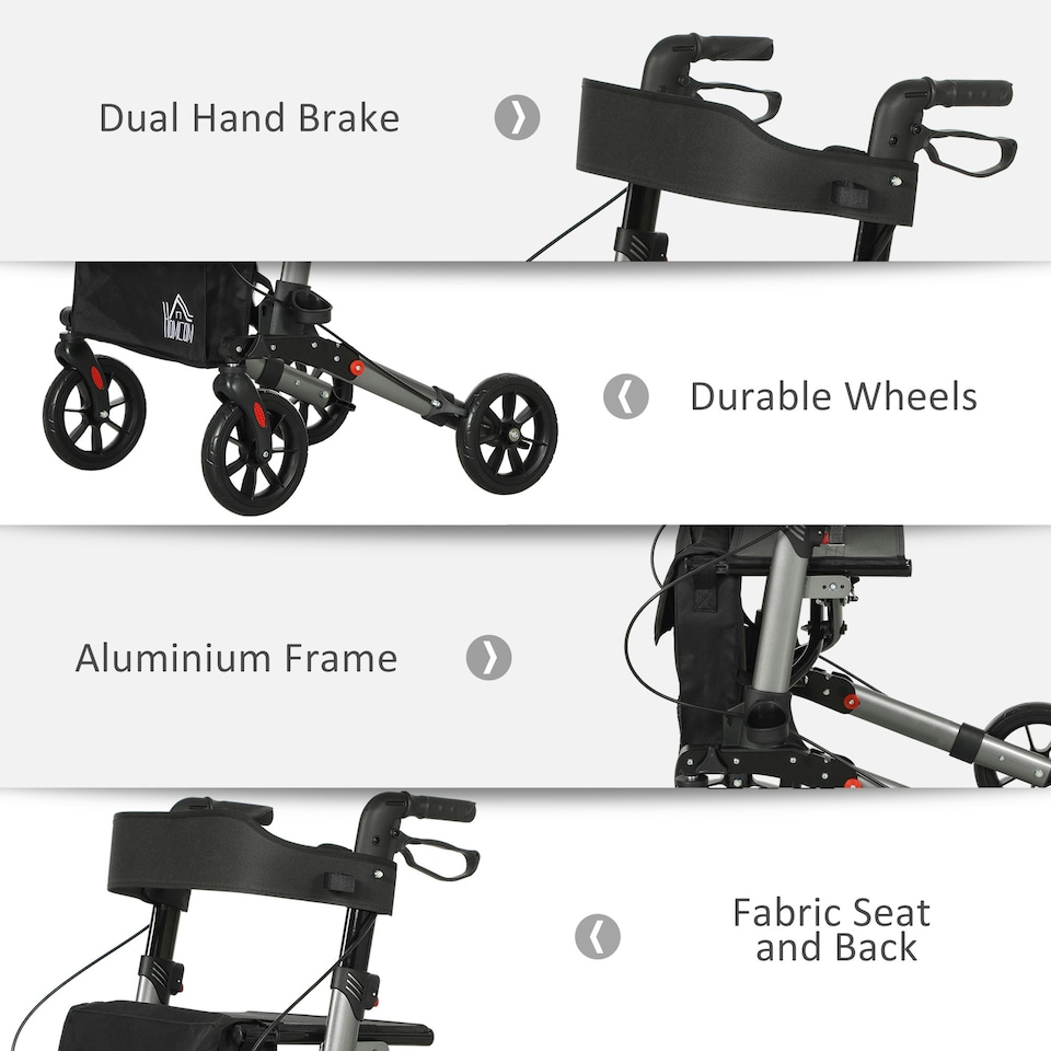 image 1 of HOMCOM 4 Wheel Rollator Walker, Adjustable Mobility Walker with Bag, Silver
