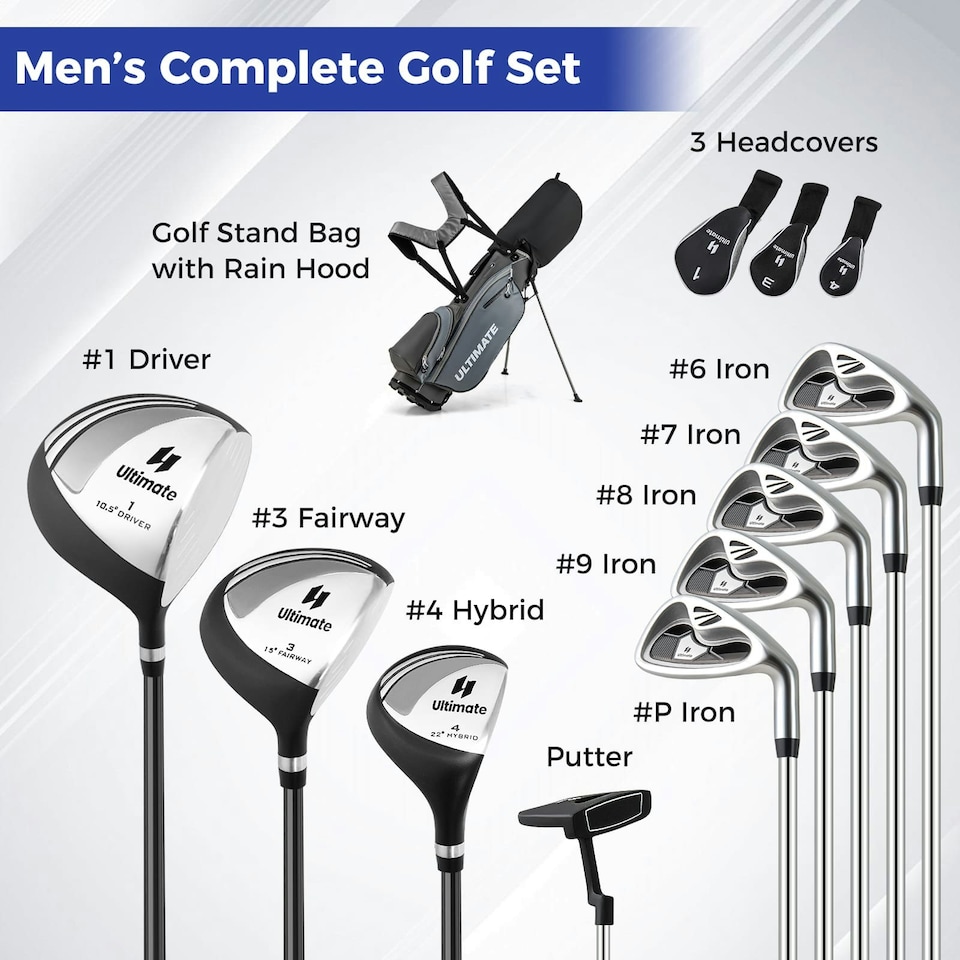 image 1 of COSTWAY Men's Complete Golf Clubs Package Set 10 Pieces Grey