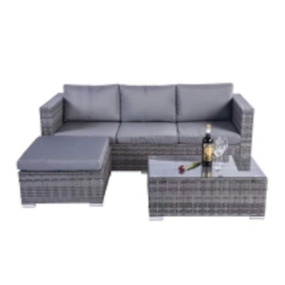 image 1 of Dunham Grey 4 Seat Rattan Sofa Set with Coffee Table