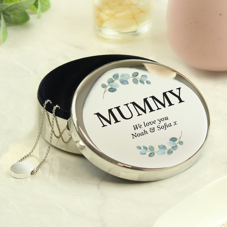 image 1 of Personalised Botanical Round Trinket Box