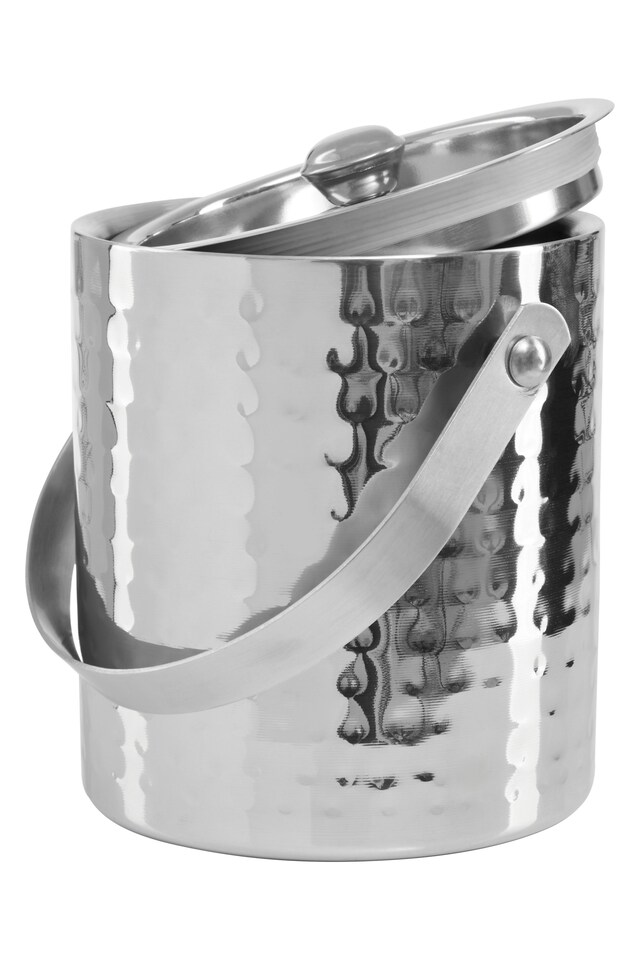 image 1 of Hammered Effect Stainless Steel Ice Bucket with Handle