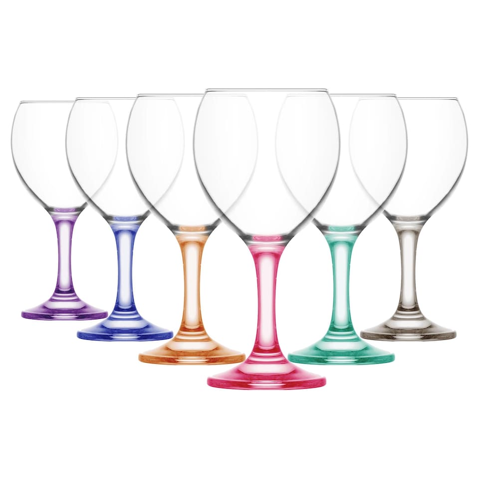 image 1 of LAV Misket Wine Glasses - 260ml - Coloured Stem - Pack of 6