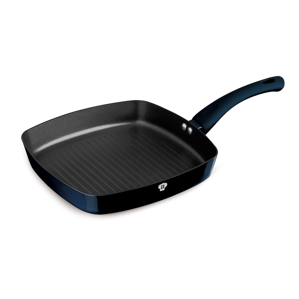 image 1 of Blaumann Cookware Frying Grill Pots Pan Saucepan Casserole Soft Touch Handle Lid | Black | Aquamarine | 26cm Ribbed Grill Pan - 2L