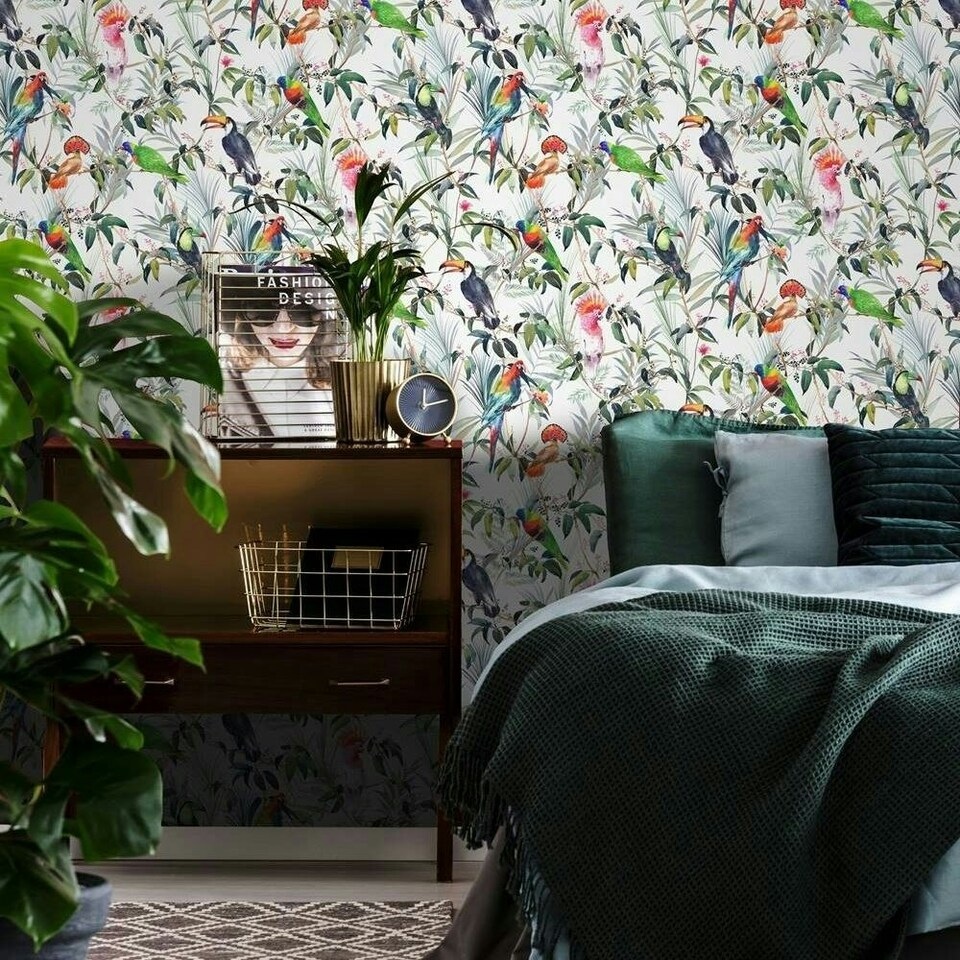 image 1 of Transform Peel & Stick Tropical Floral & Parrot Multicoloured Self-Adhesive Wallpaper Multi | Multi