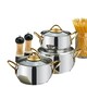 image 1 of Sevval Collection 6-piece Stainless Steel Mini Cookware Set (Gold Handles)