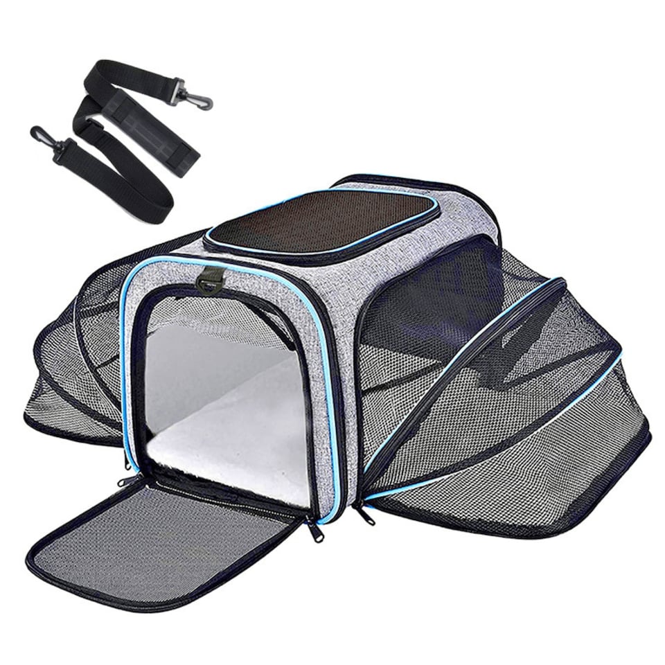 image 1 of Expandable Cat & Dog Carrier Bag - Airline Approved Pet Travel Bag with Mesh Windows - Soft-Sided Portable Cat Carrier
