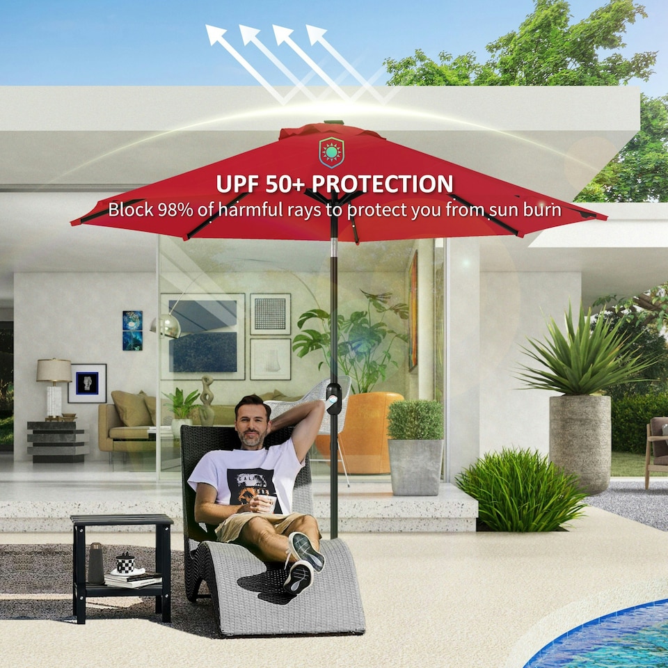image 1 of Outsunny UPF 50+ Replacement Parasol Canopy Parasol Cover Replacement, Red