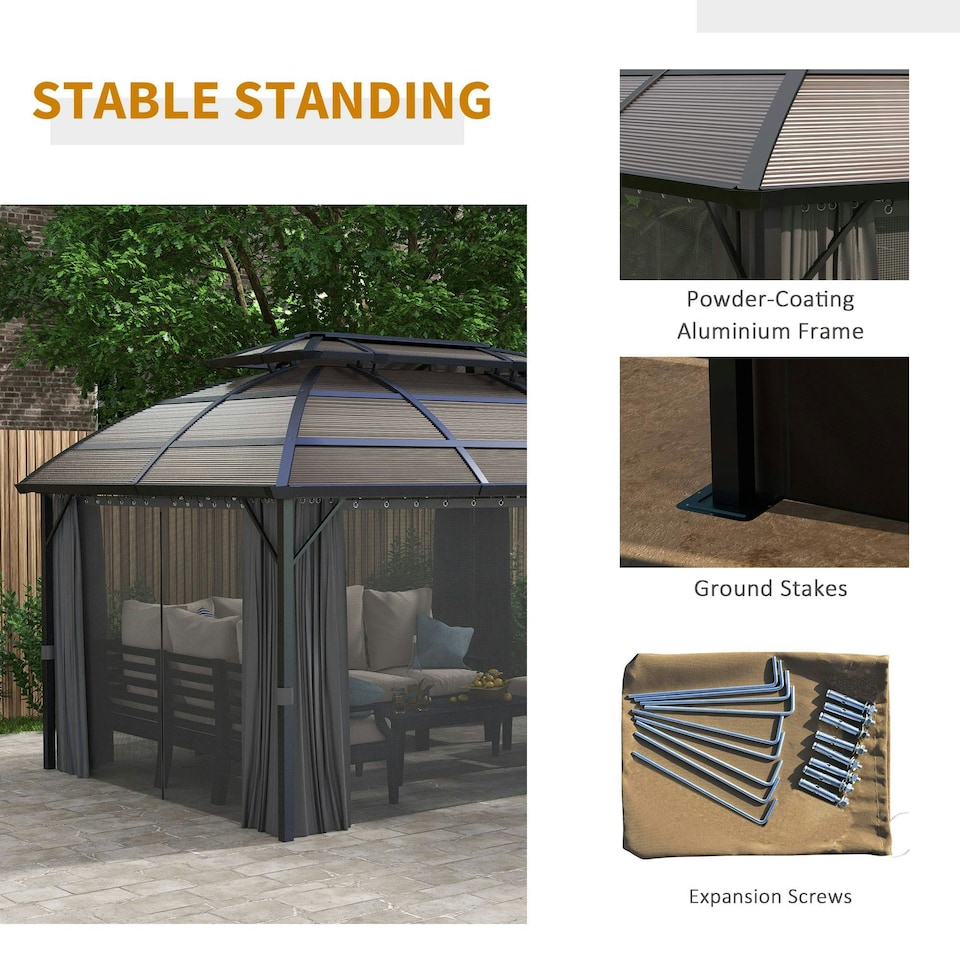 image 1 of Outsunny 4 x 3(m) Polycarbonate Gazebo for Lawn, Yard, Patio, Deck, Black