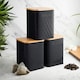 image 3 of Cooks Professional Kitchen Storage Set | 3-Piece Square with Bamboo Lids | Tea Coffee Sugar | Black