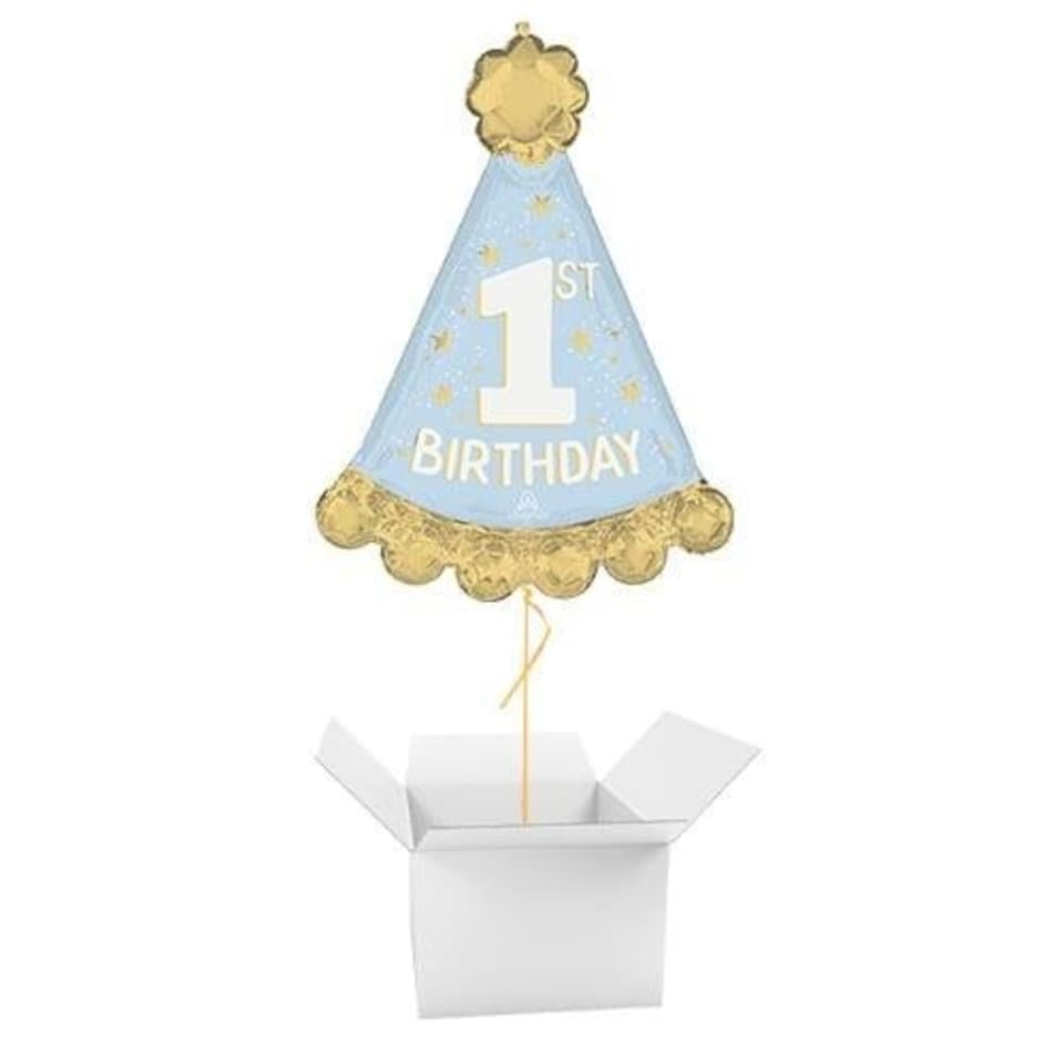 Little Mister 1st Birthday Party Hat Giant Helium Foil Balloon - Inflated Balloon in a Box